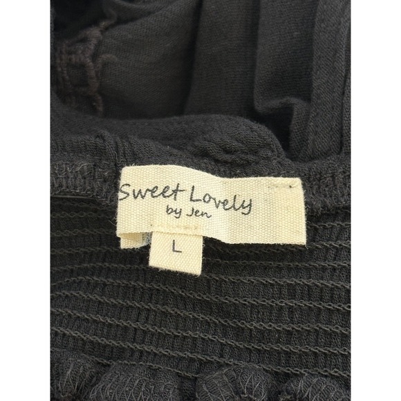 Sweet Lovely by Jen Maxi Dress Black Cochet Surplice Babydoll Empire V Neck Sz L - Picture 5 of 9